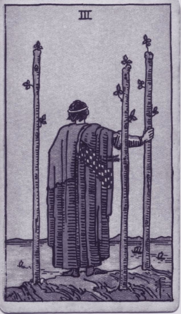 The man with three staves: the Three of Wands, Rider-Waite tarot, 1909